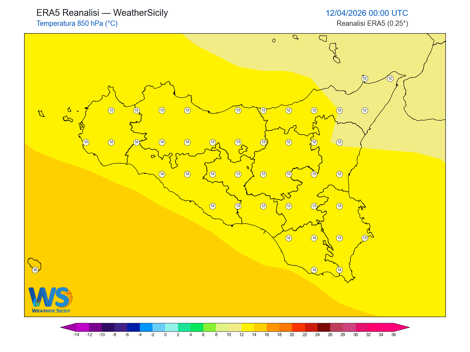 Temperatura a 850 hPa · 2026041200