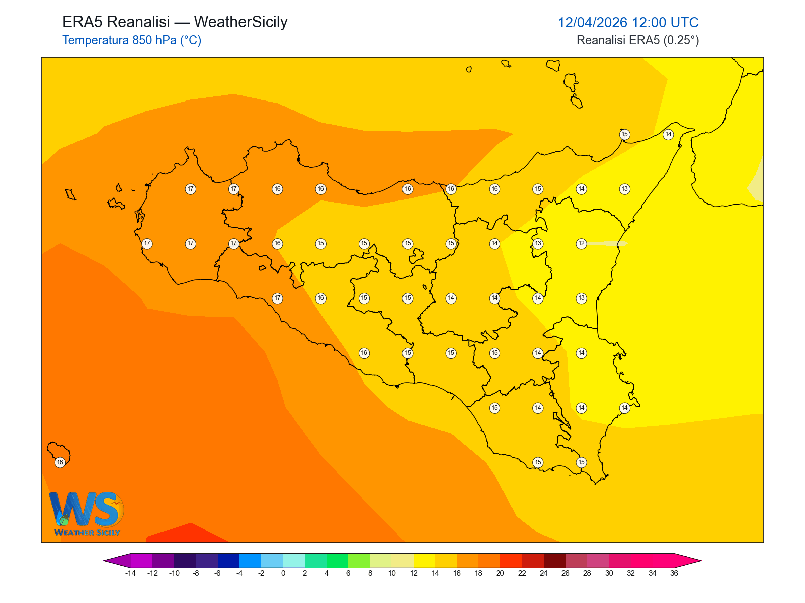 Temperatura a 850 hPa · 2026041212