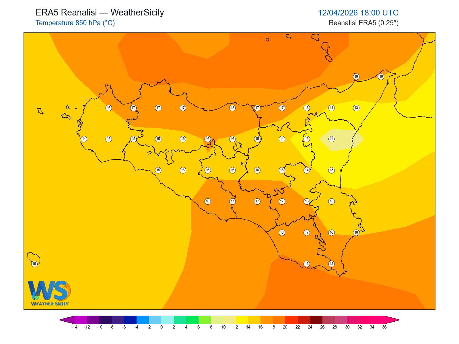 Temperatura a 850 hPa · 2026041218