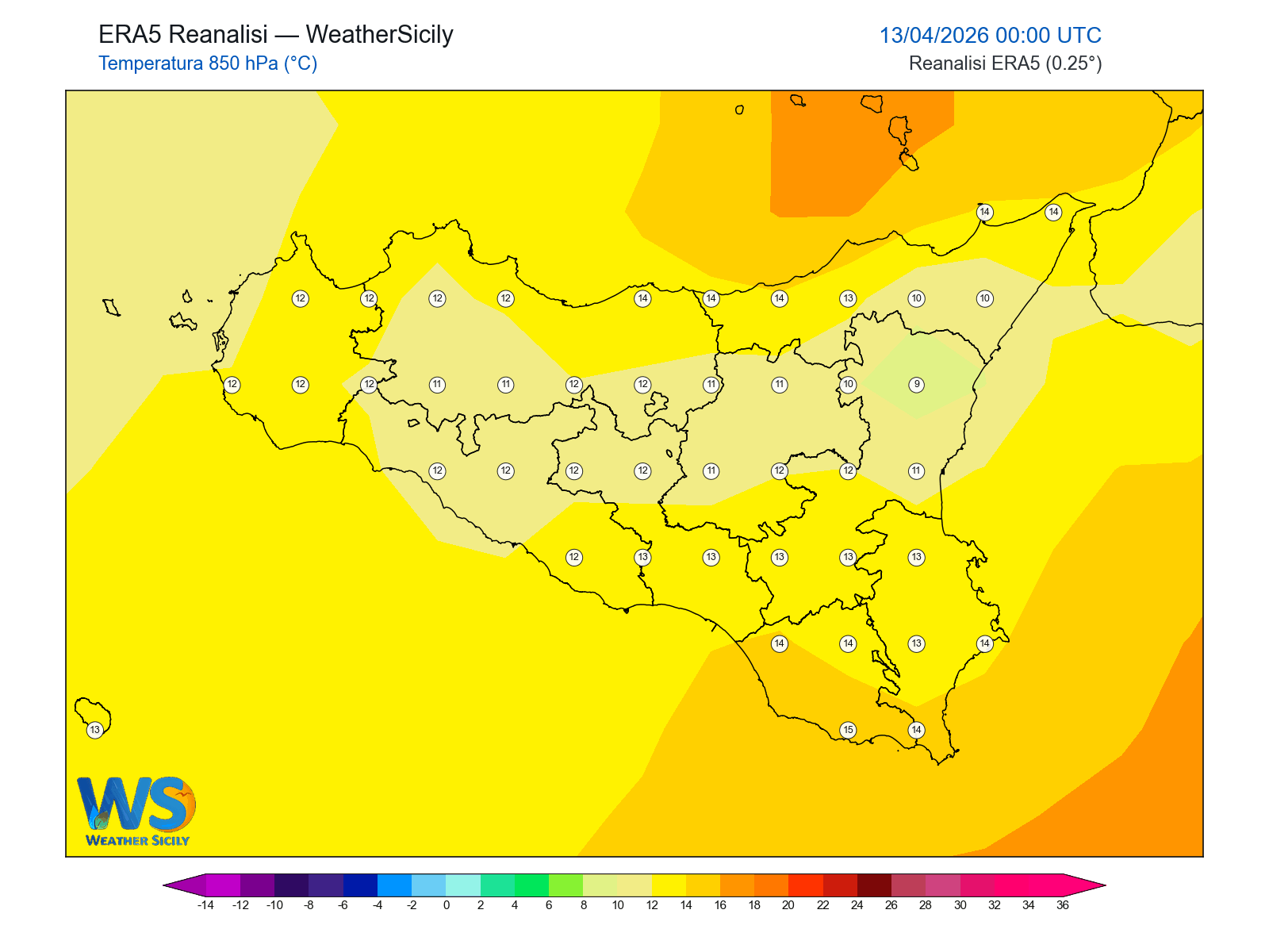 Temperatura a 850 hPa · 2026041300