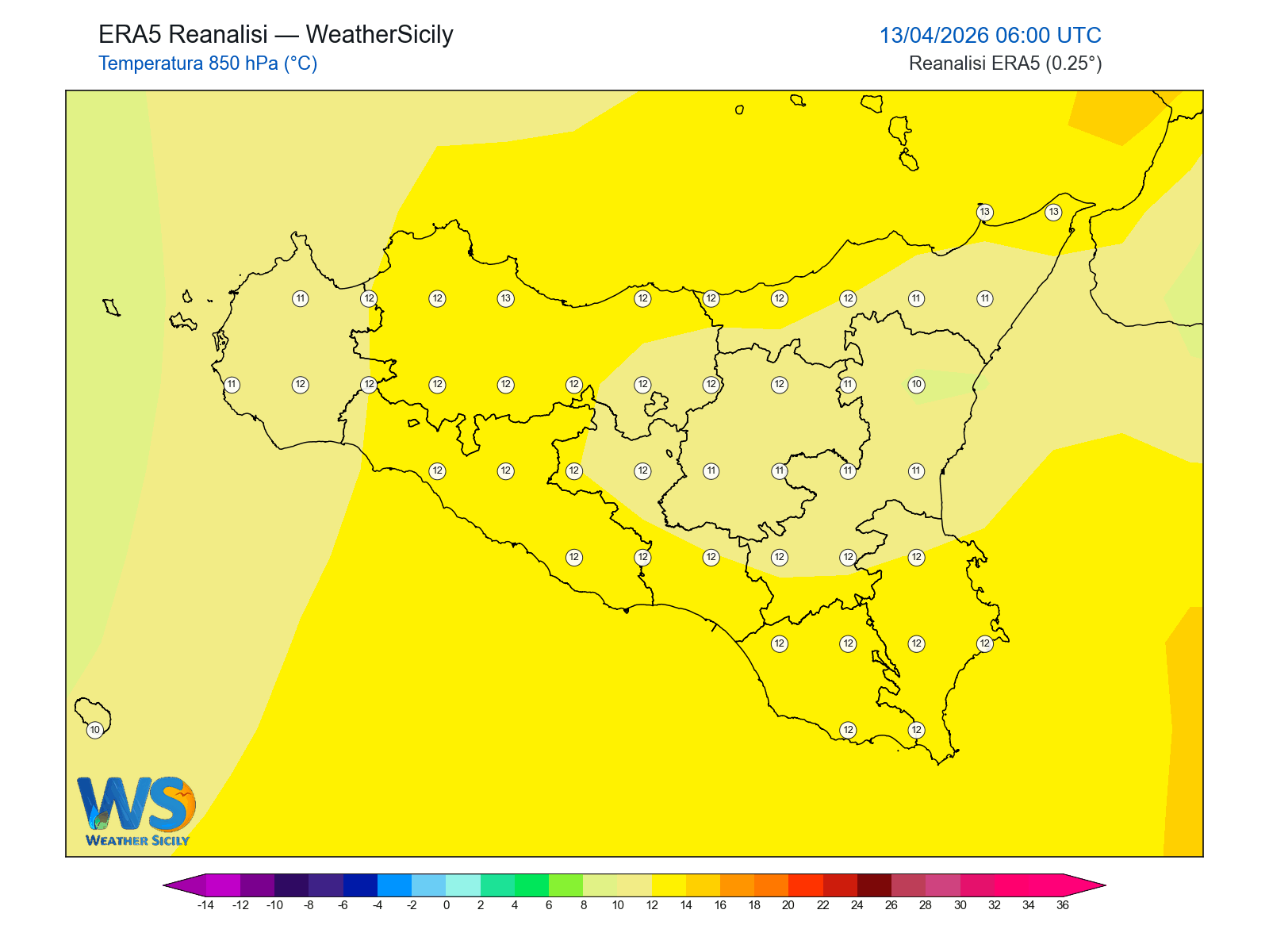 Temperatura a 850 hPa · 2026041306