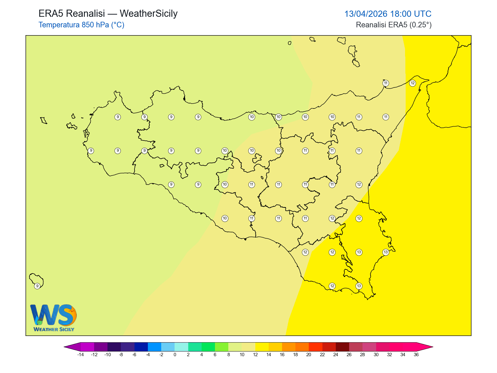 Temperatura a 850 hPa · 2026041318