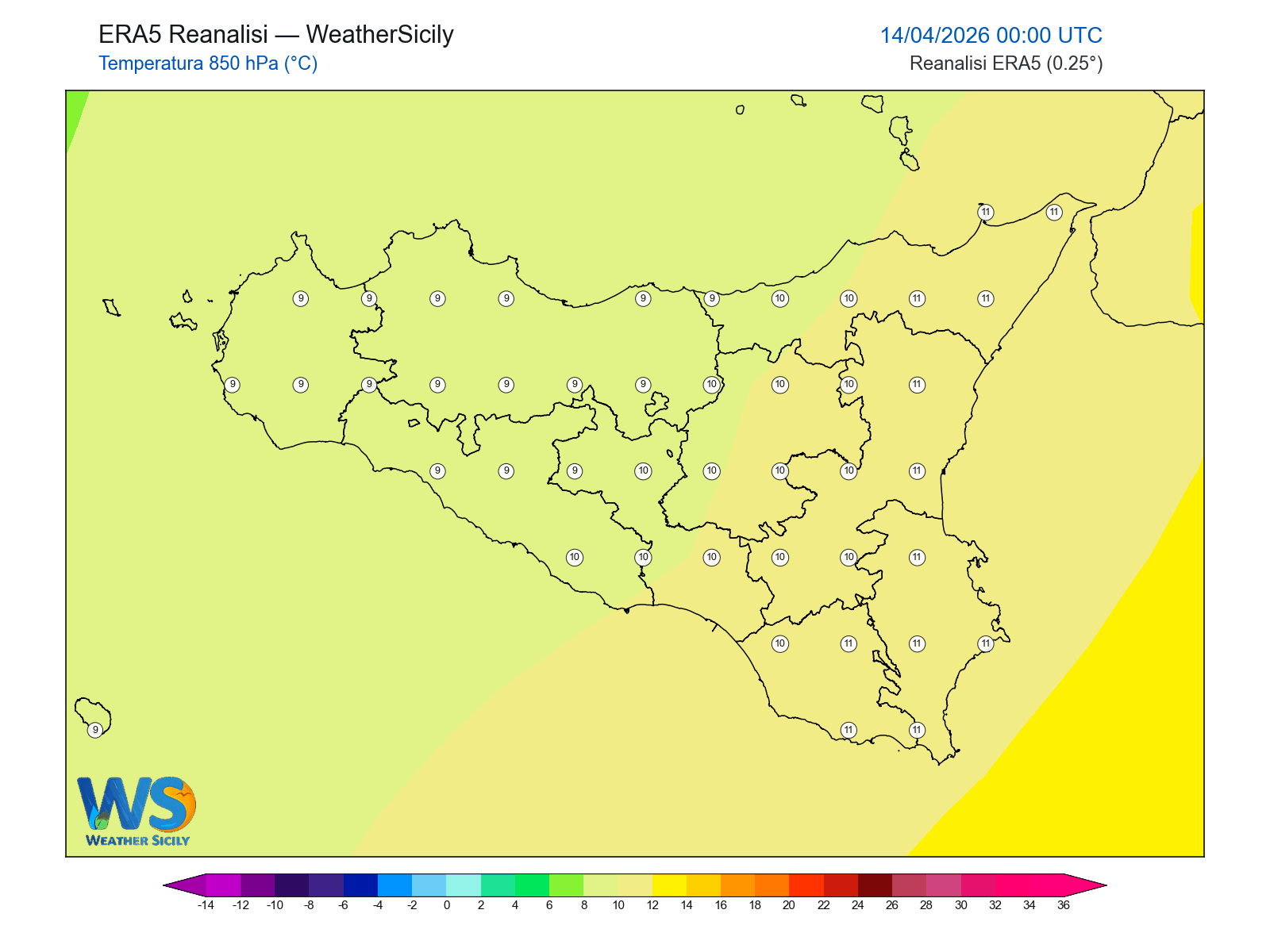 Temperatura a 850 hPa · 2026041400