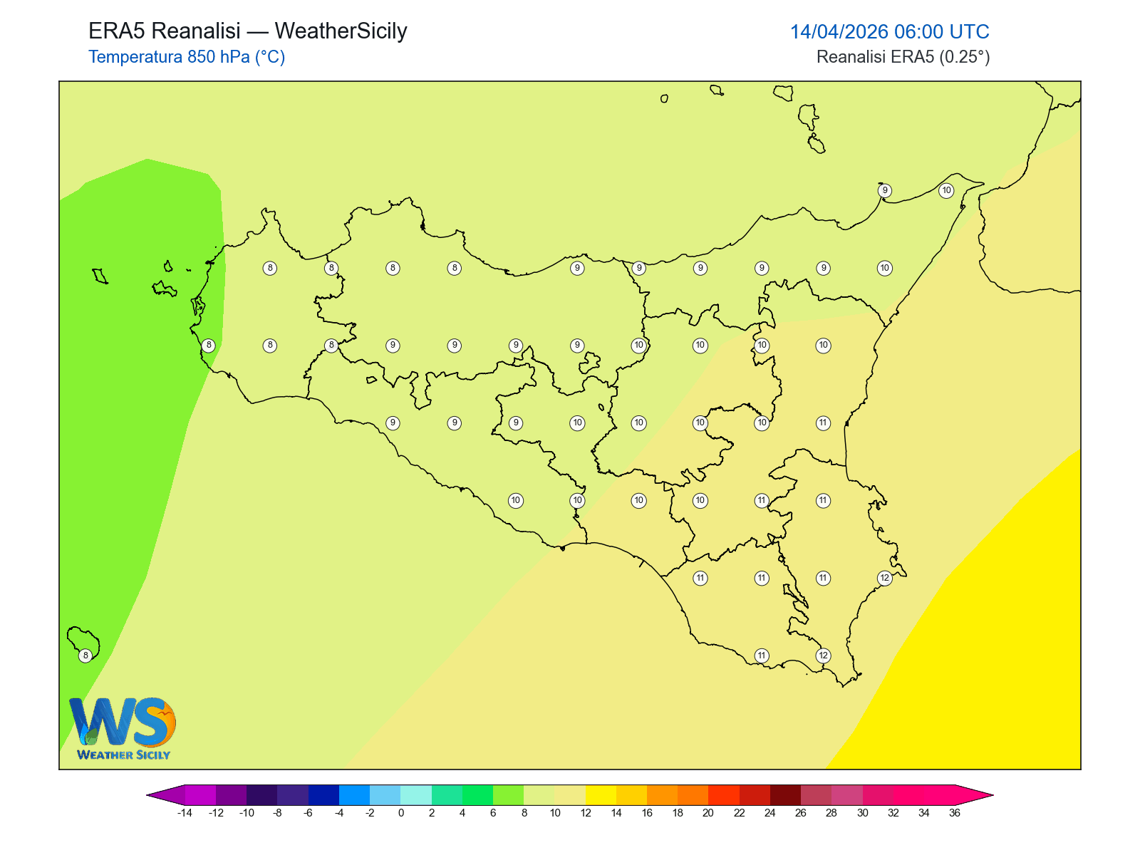 Temperatura a 850 hPa · 2026041406