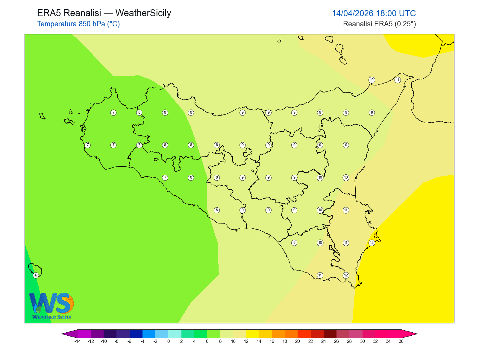Temperatura a 850 hPa · 2026041418