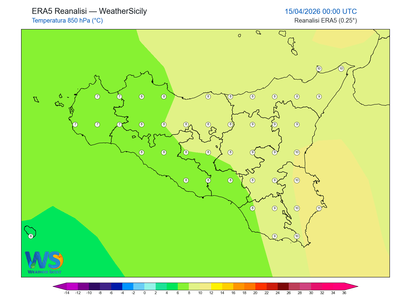 Temperatura a 850 hPa · 2026041500