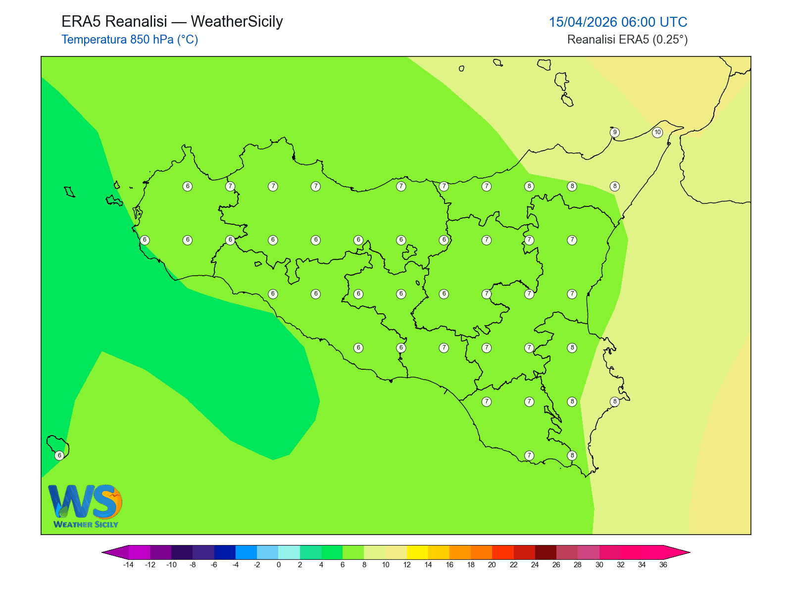 Temperatura a 850 hPa · 2026041506