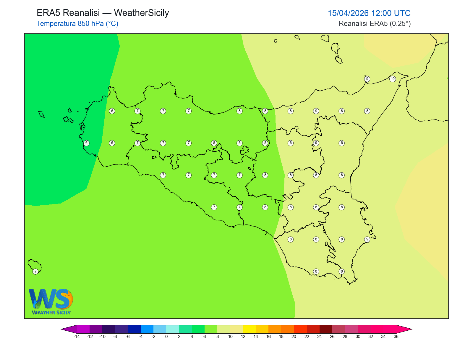 Temperatura a 850 hPa · 2026041512