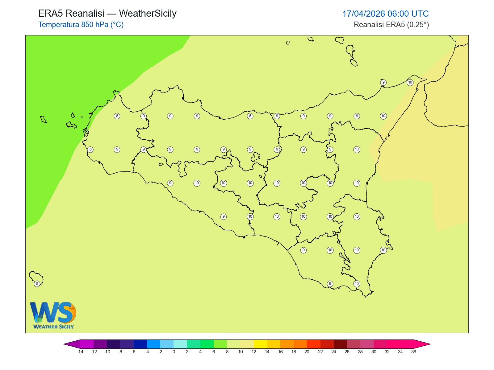 Temperatura a 850 hPa · 2026041706