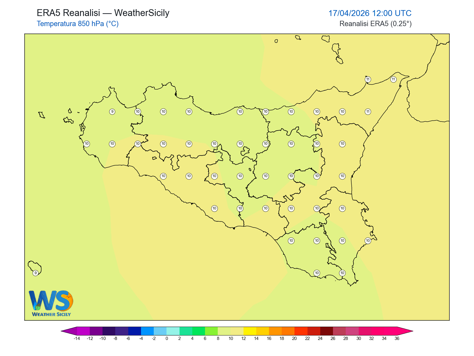 Temperatura a 850 hPa · 2026041712