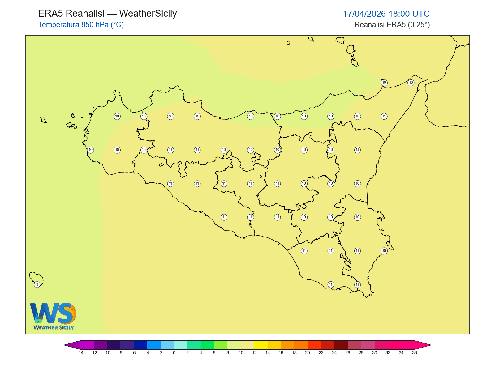 Temperatura a 850 hPa · 2026041718