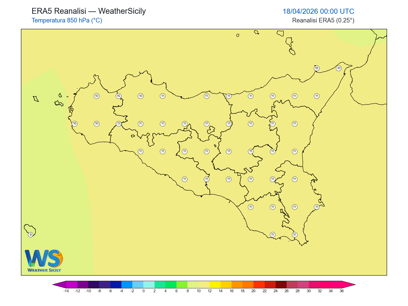 Temperatura a 850 hPa · 2026041800