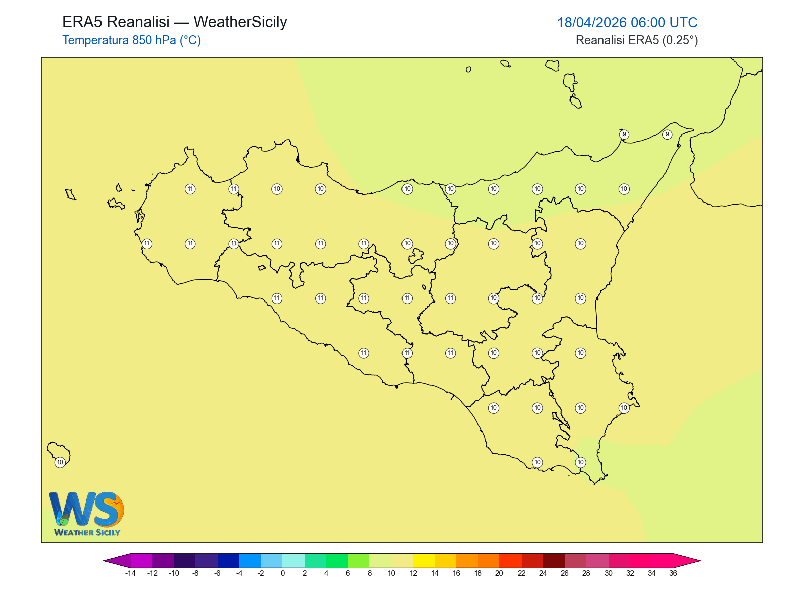Temperatura a 850 hPa · 2026041806