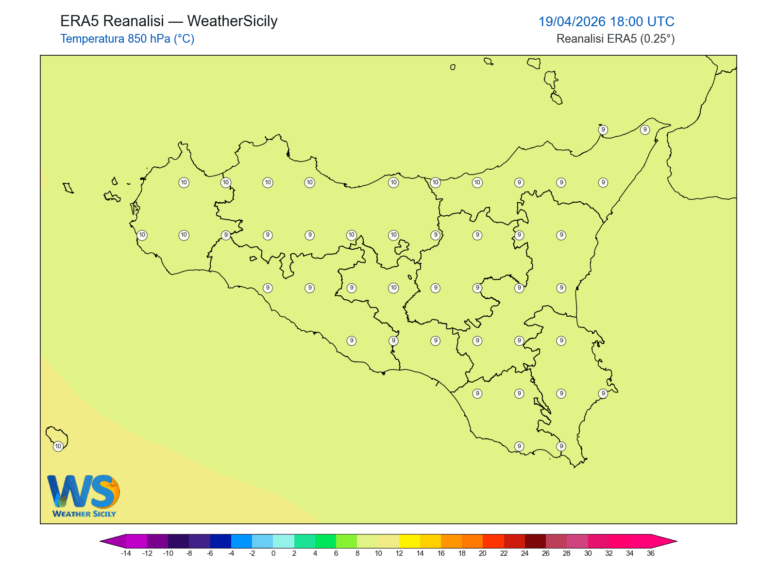 Temperatura a 850 hPa · 2026041918