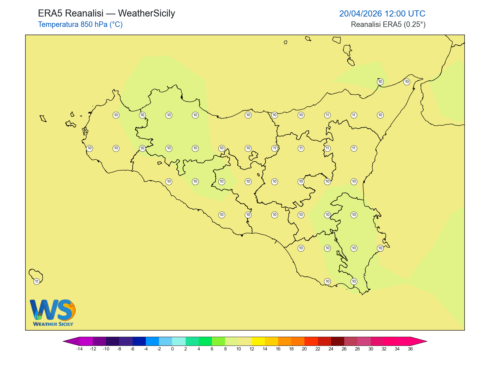 Temperatura a 850 hPa · 2026042012