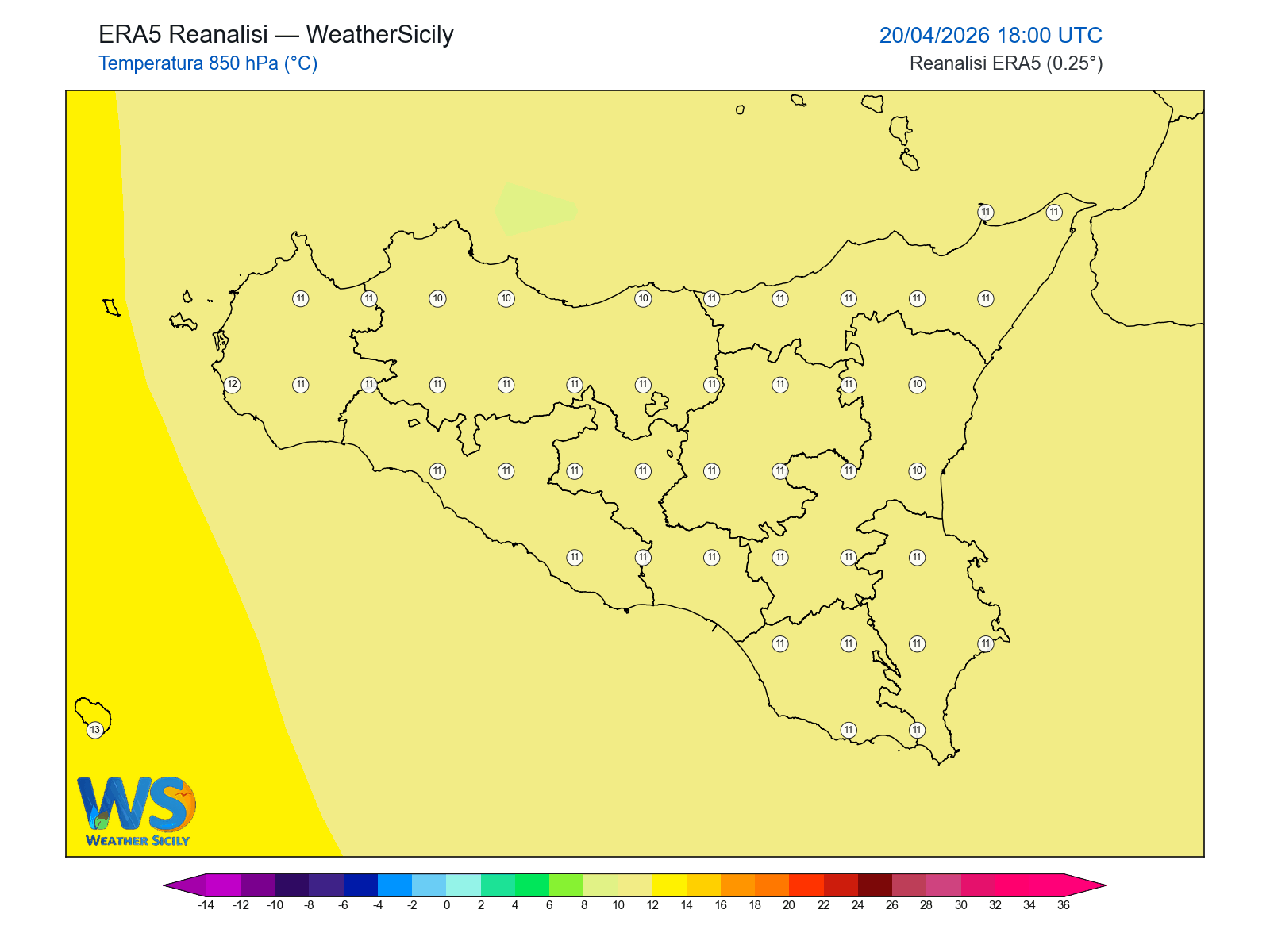 Temperatura a 850 hPa · 2026042018