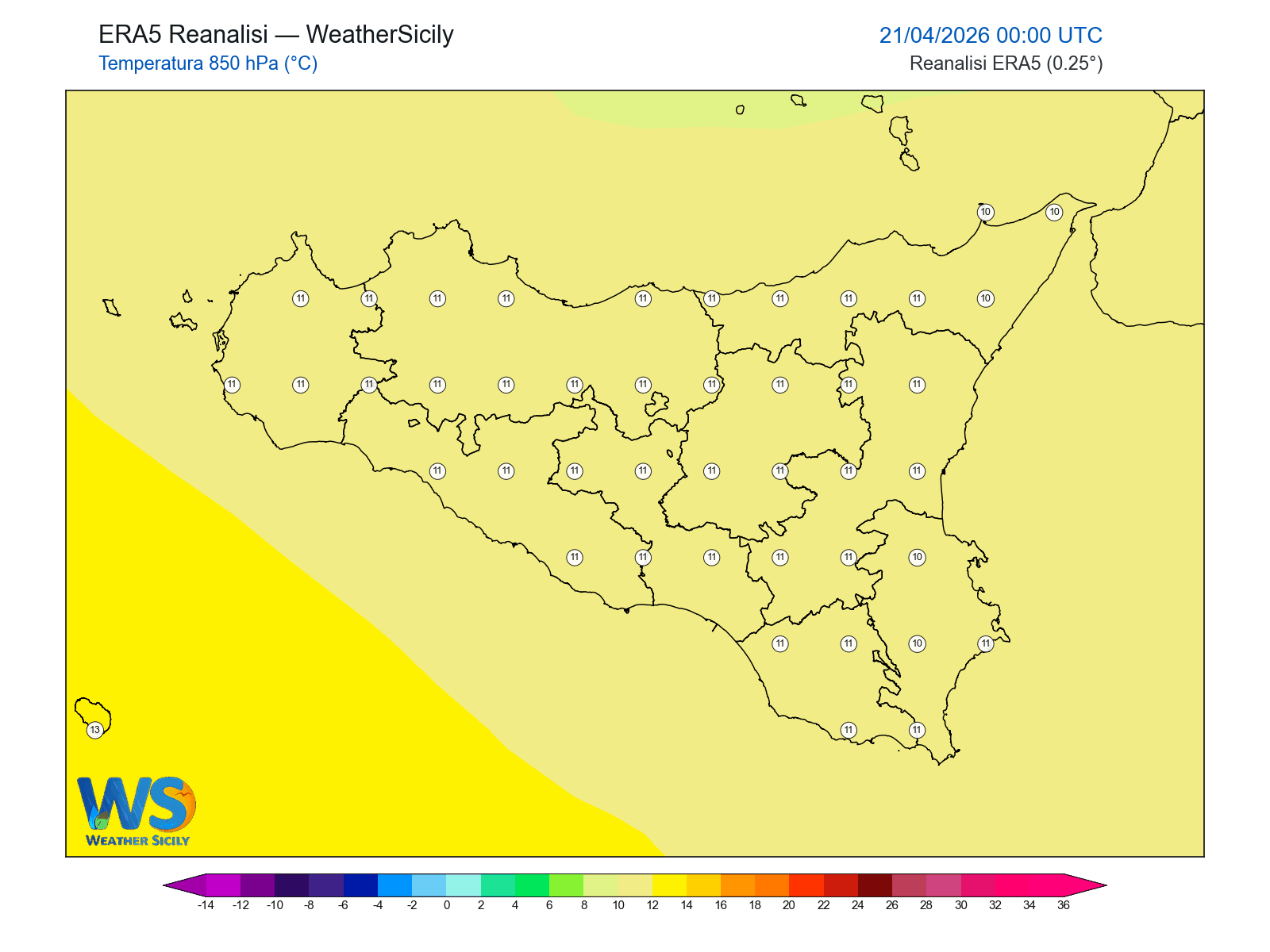 Temperatura a 850 hPa · 2026042100