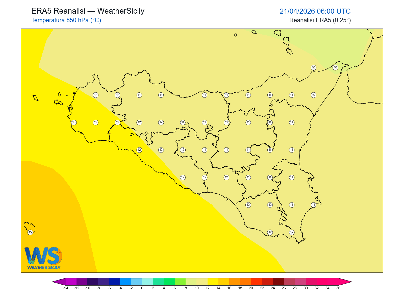 Temperatura a 850 hPa · 2026042106