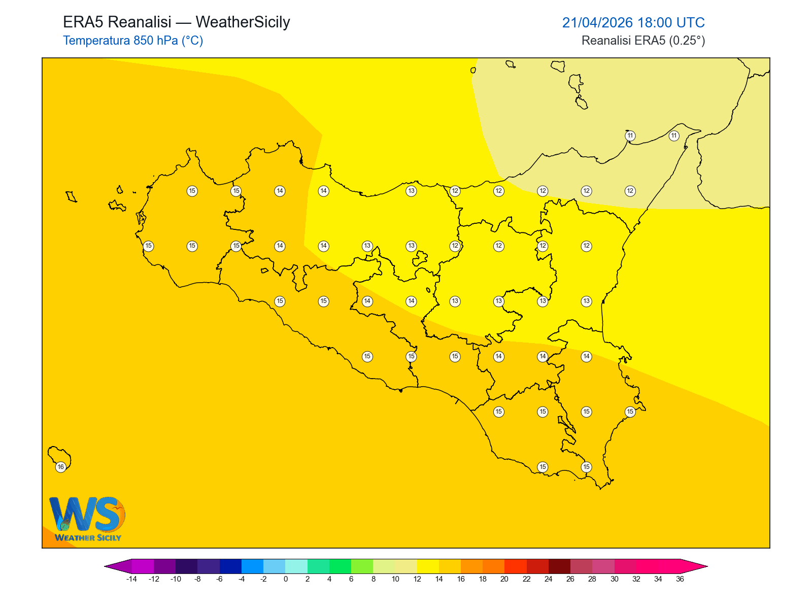 Temperatura a 850 hPa · 2026042118