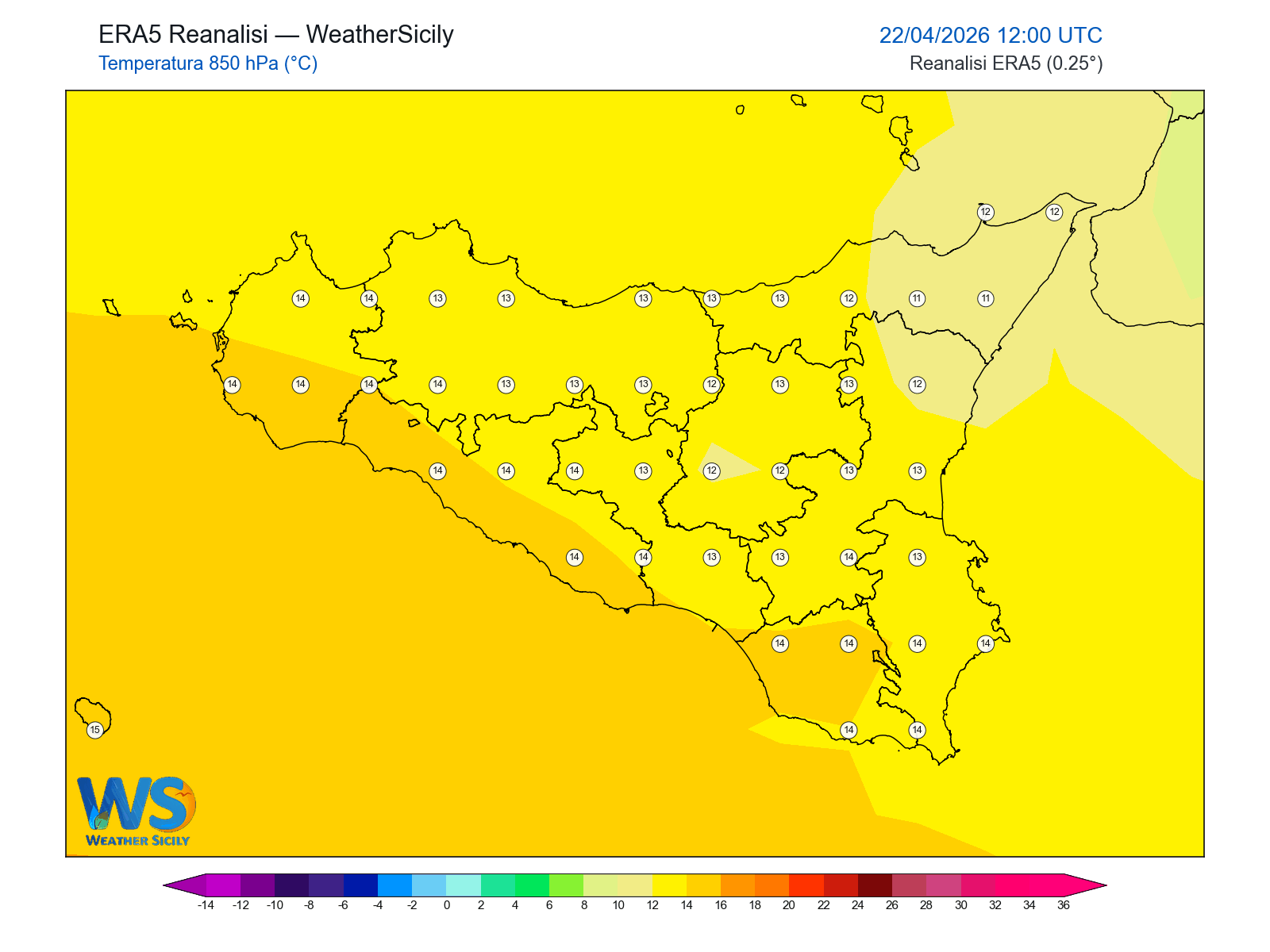 Temperatura a 850 hPa · 2026042212