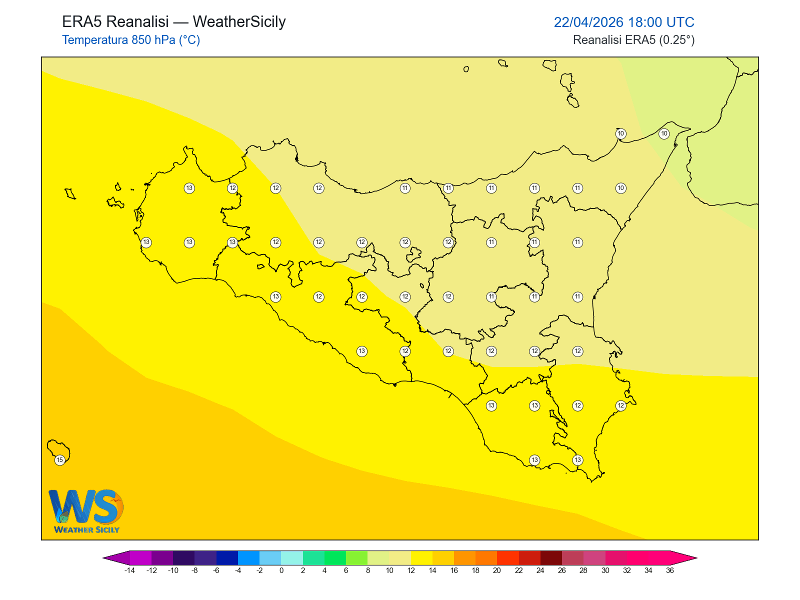 Temperatura a 850 hPa · 2026042218