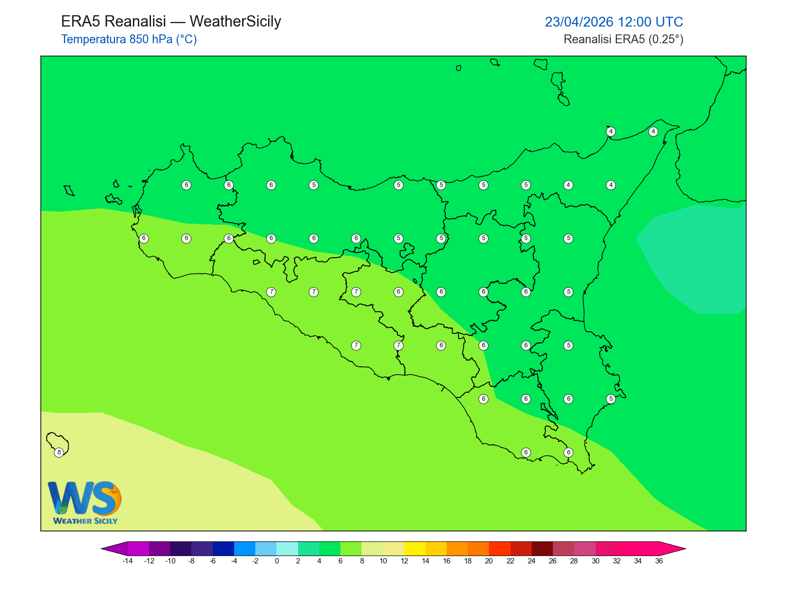 Temperatura a 850 hPa · 2026042312