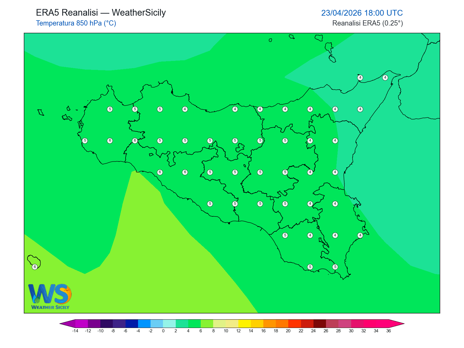 Temperatura a 850 hPa · 2026042318