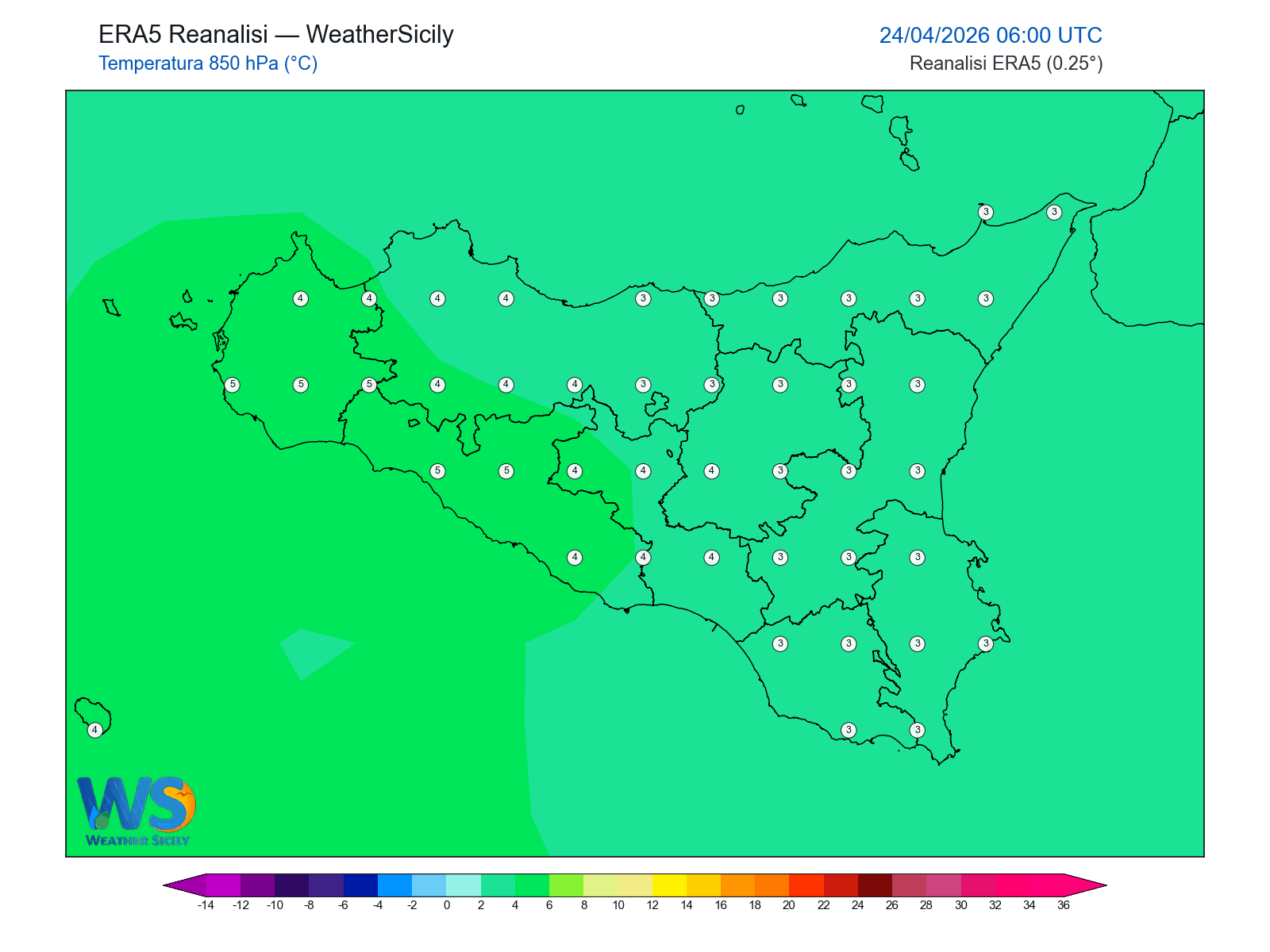 Temperatura a 850 hPa · 2026042406