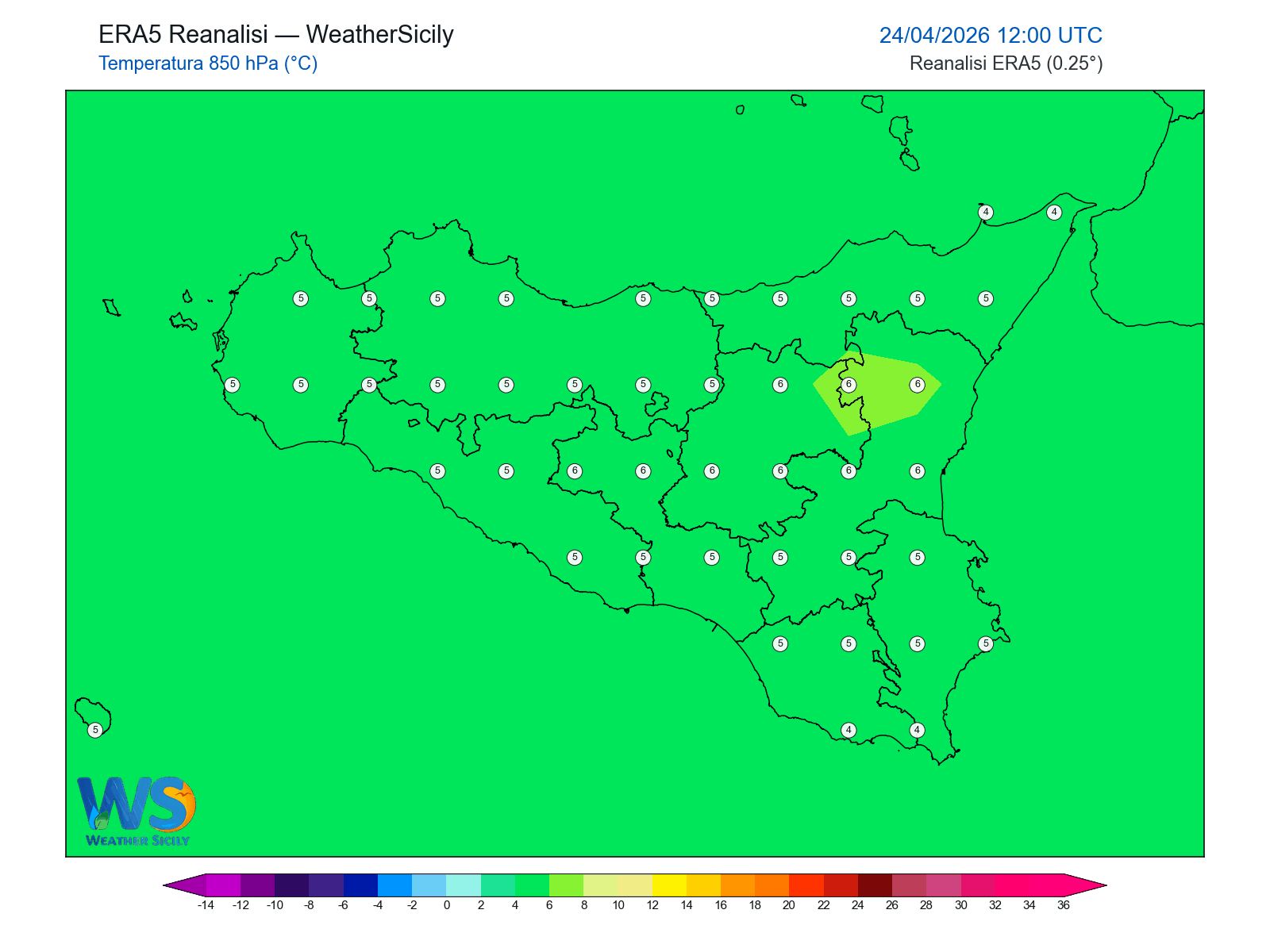 Temperatura a 850 hPa · 2026042412