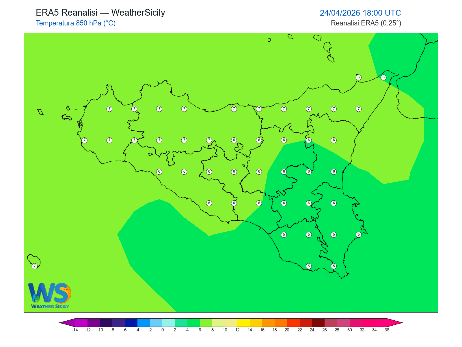 Temperatura a 850 hPa · 2026042418