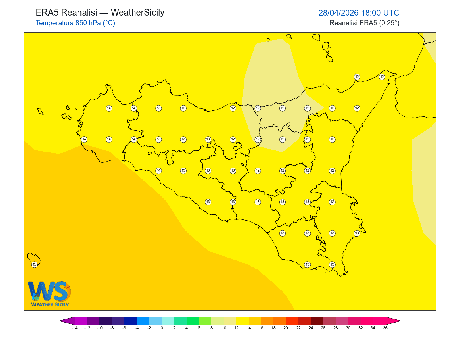 Temperatura a 850 hPa · 2026042818