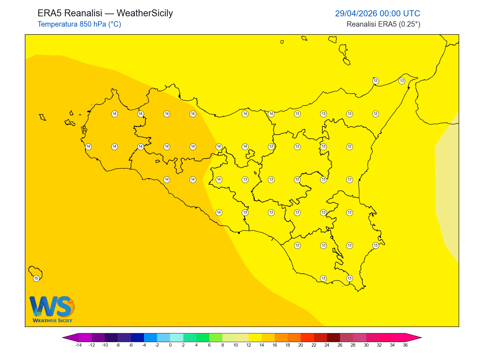 Temperatura a 850 hPa · 2026042900