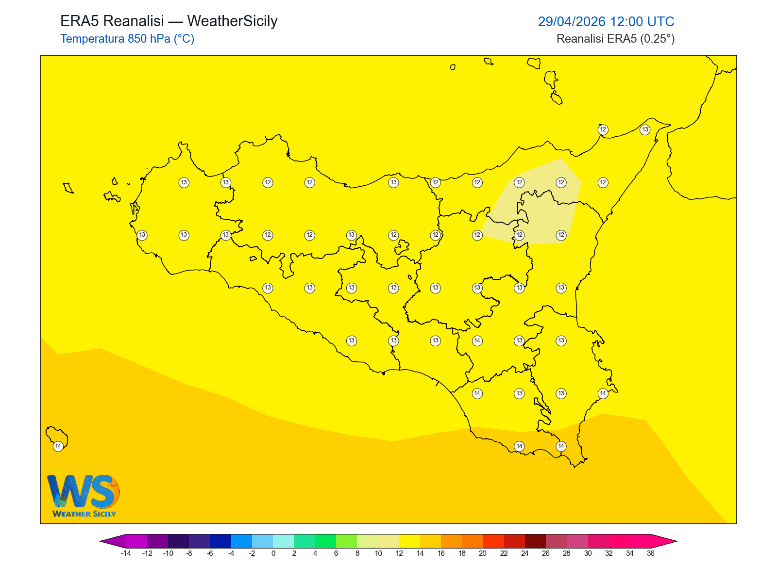 Temperatura a 850 hPa · 2026042912