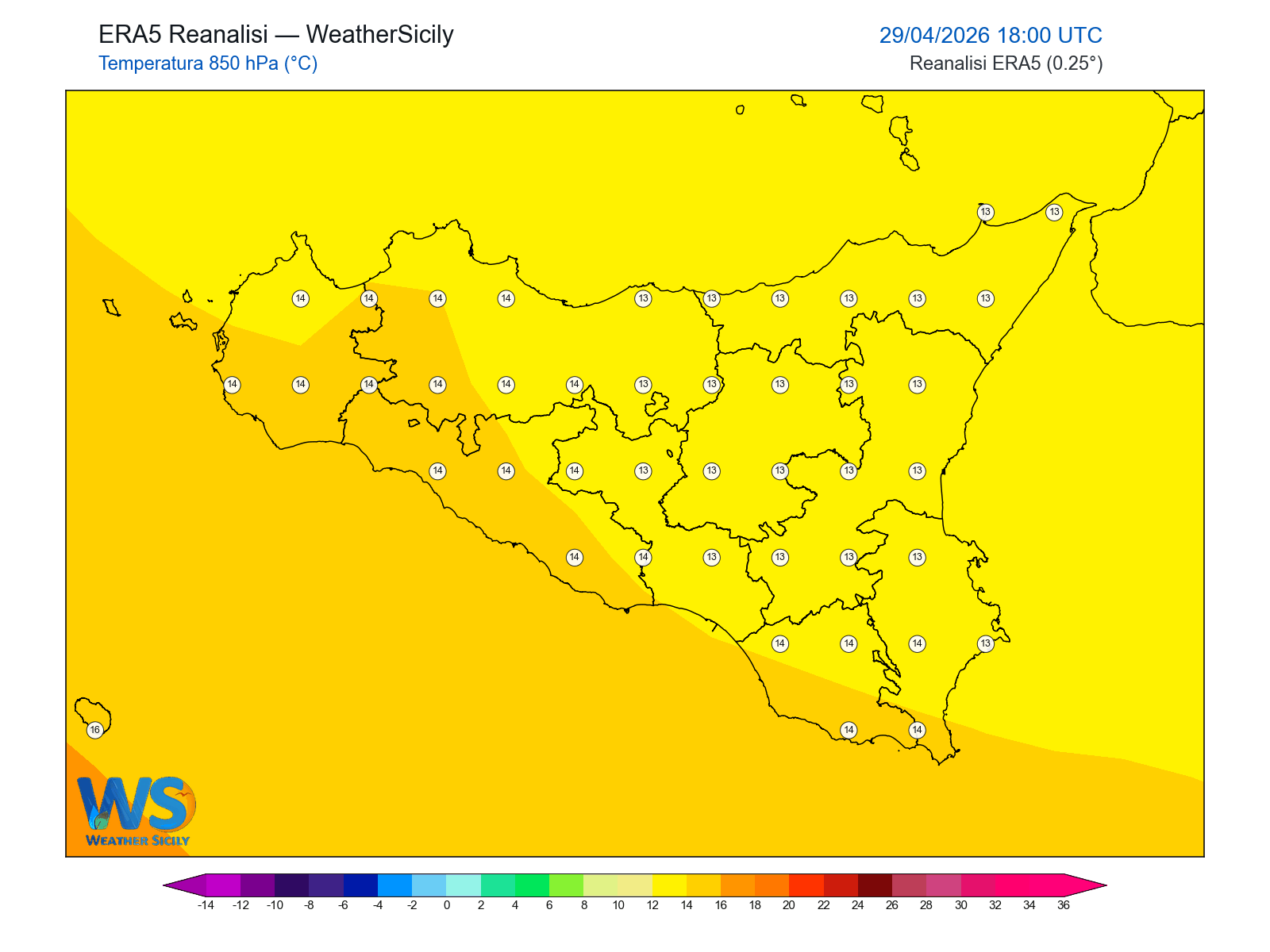 Temperatura a 850 hPa · 2026042918