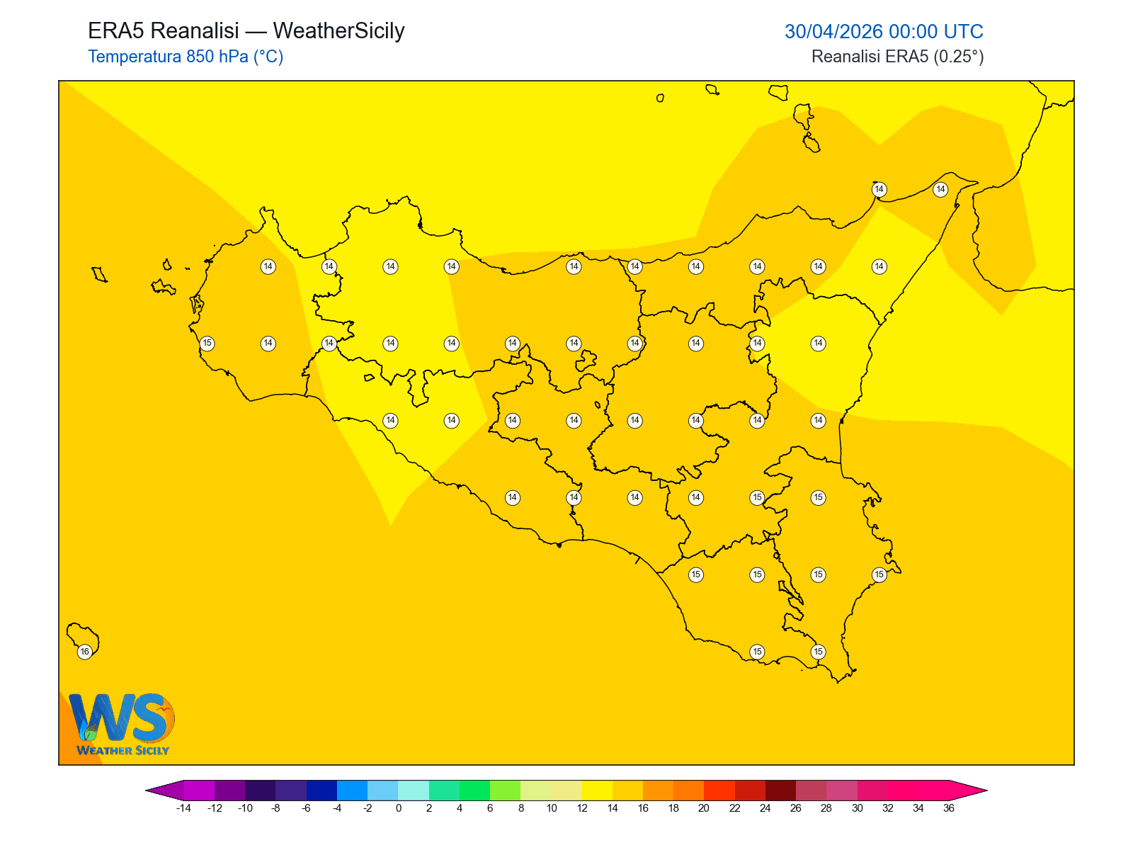 Temperatura a 850 hPa · 2026043000