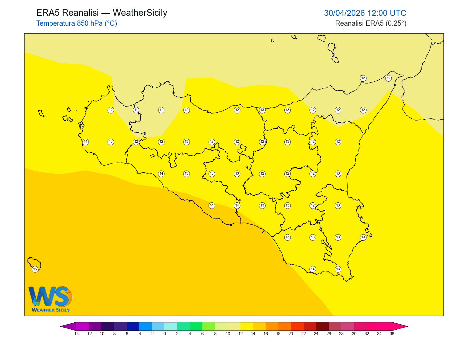 Temperatura a 850 hPa · 2026043012