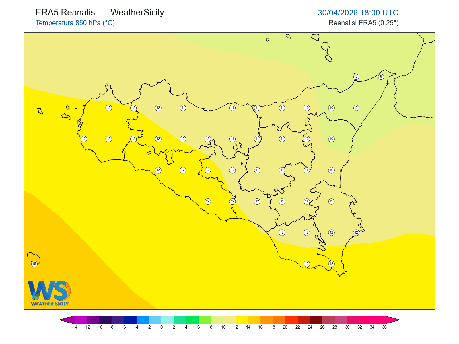Temperatura a 850 hPa · 2026043018