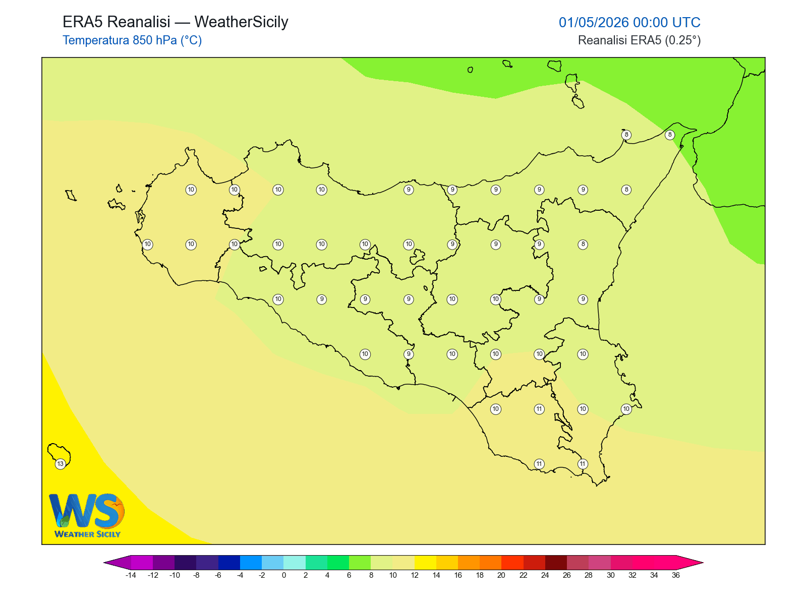 Temperatura a 850 hPa · 2026050100