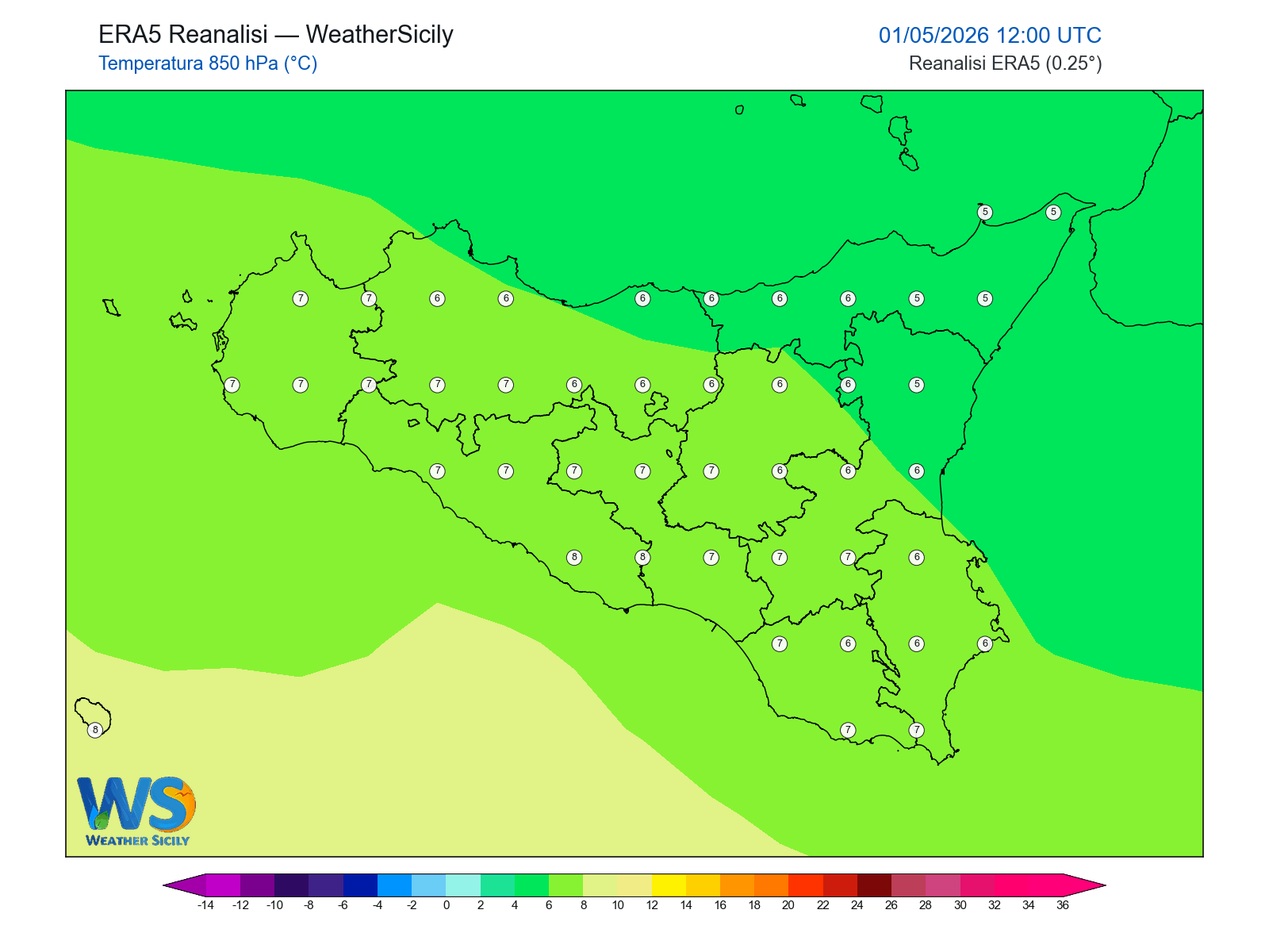 Temperatura a 850 hPa · 2026050112