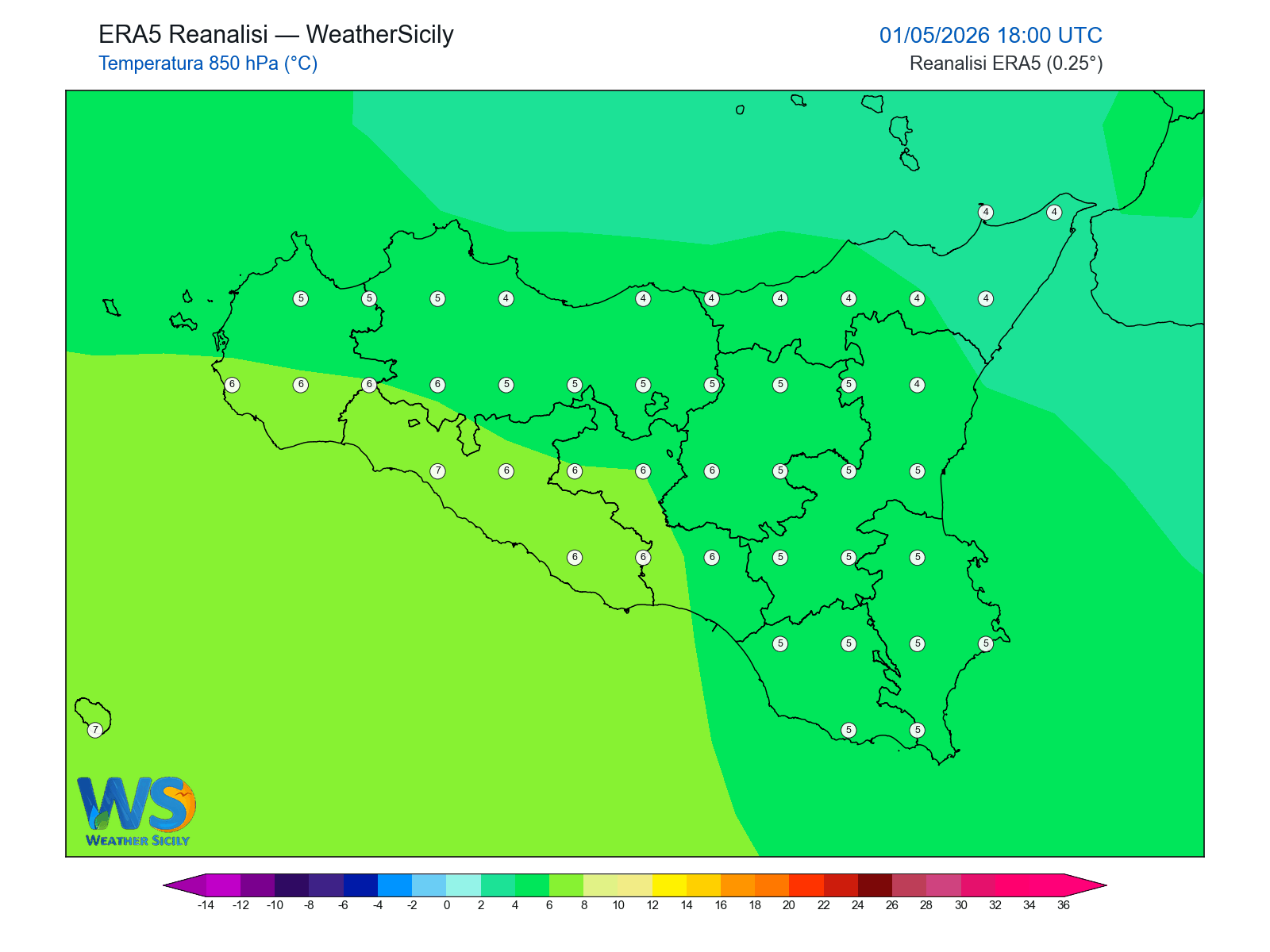 Temperatura a 850 hPa · 2026050118