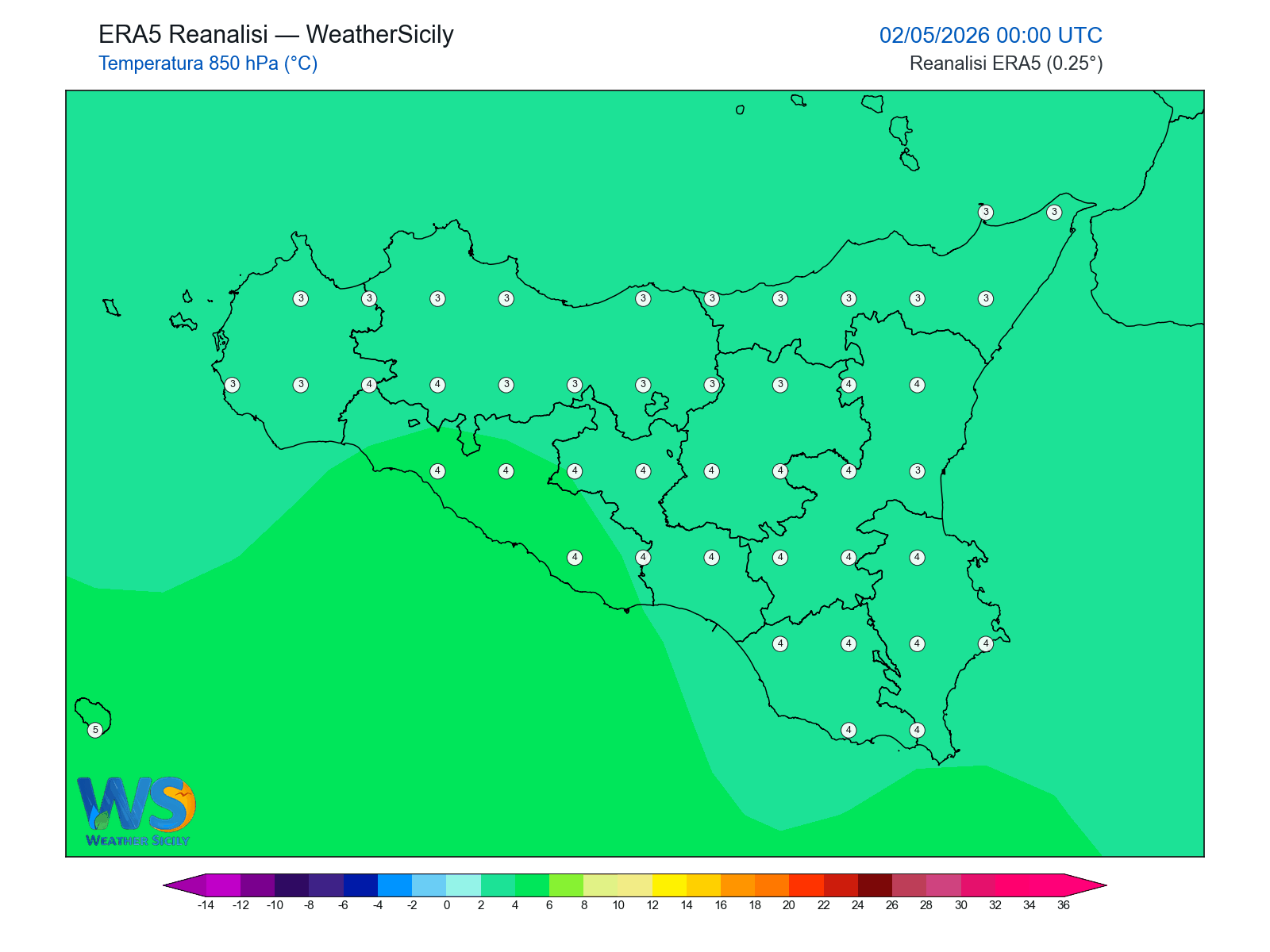 Temperatura a 850 hPa · 2026050200