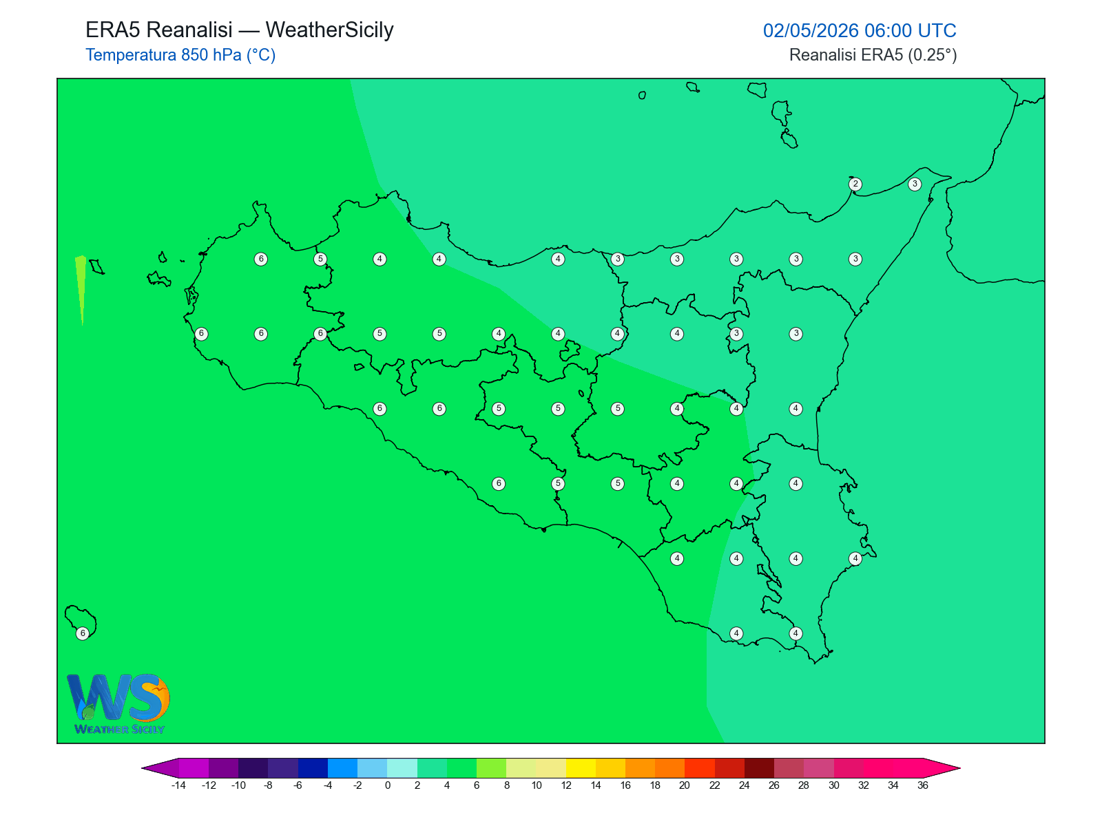 Temperatura a 850 hPa · 2026050206