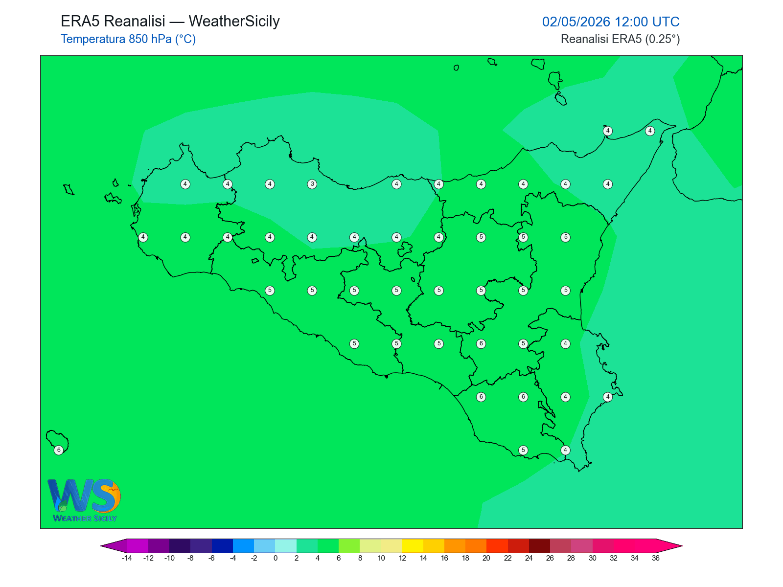 Temperatura a 850 hPa · 2026050212