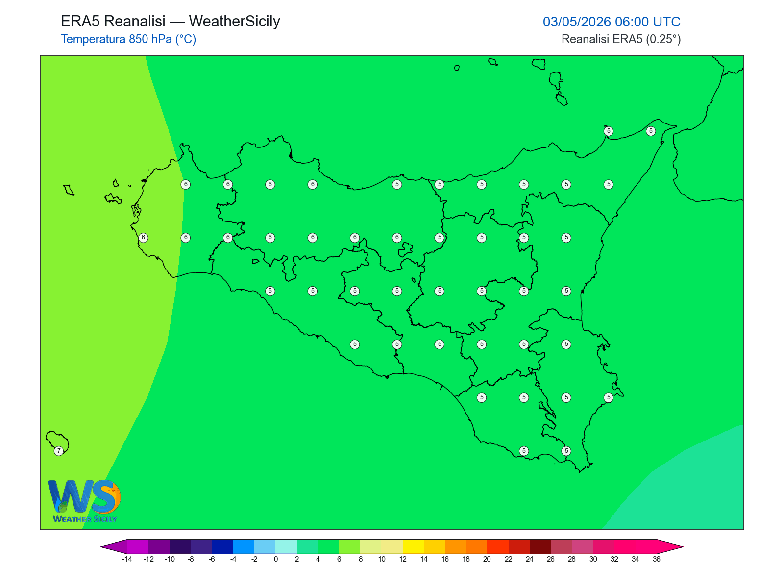 Temperatura a 850 hPa · 2026050306