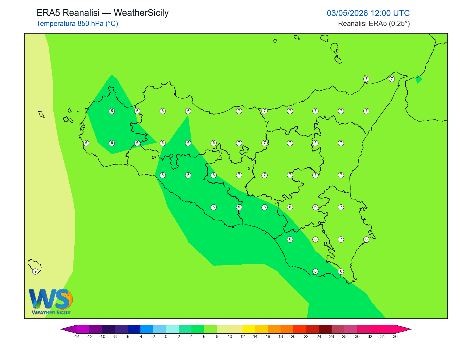 Temperatura a 850 hPa · 2026050312