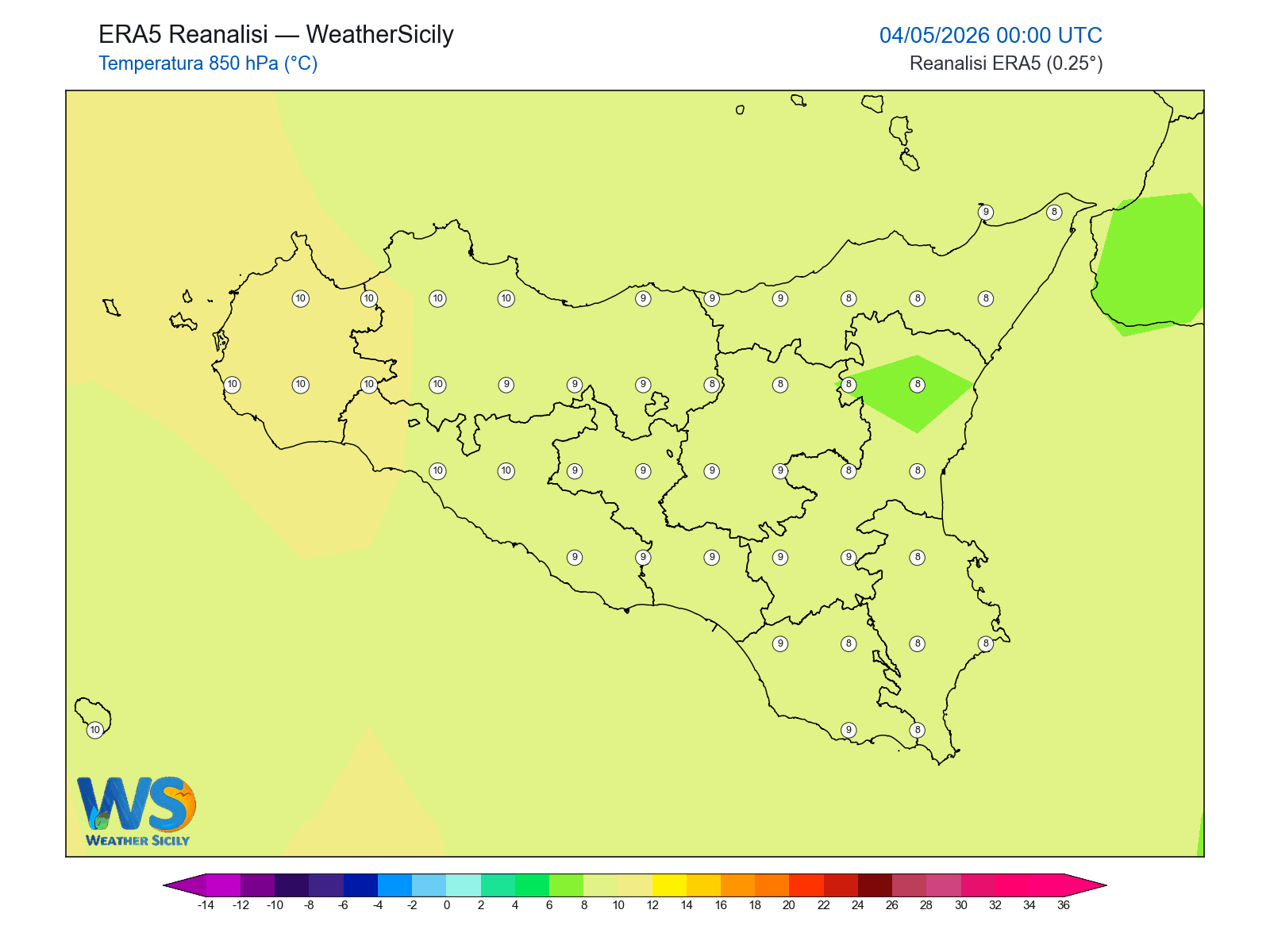 Temperatura a 850 hPa · 2026050400