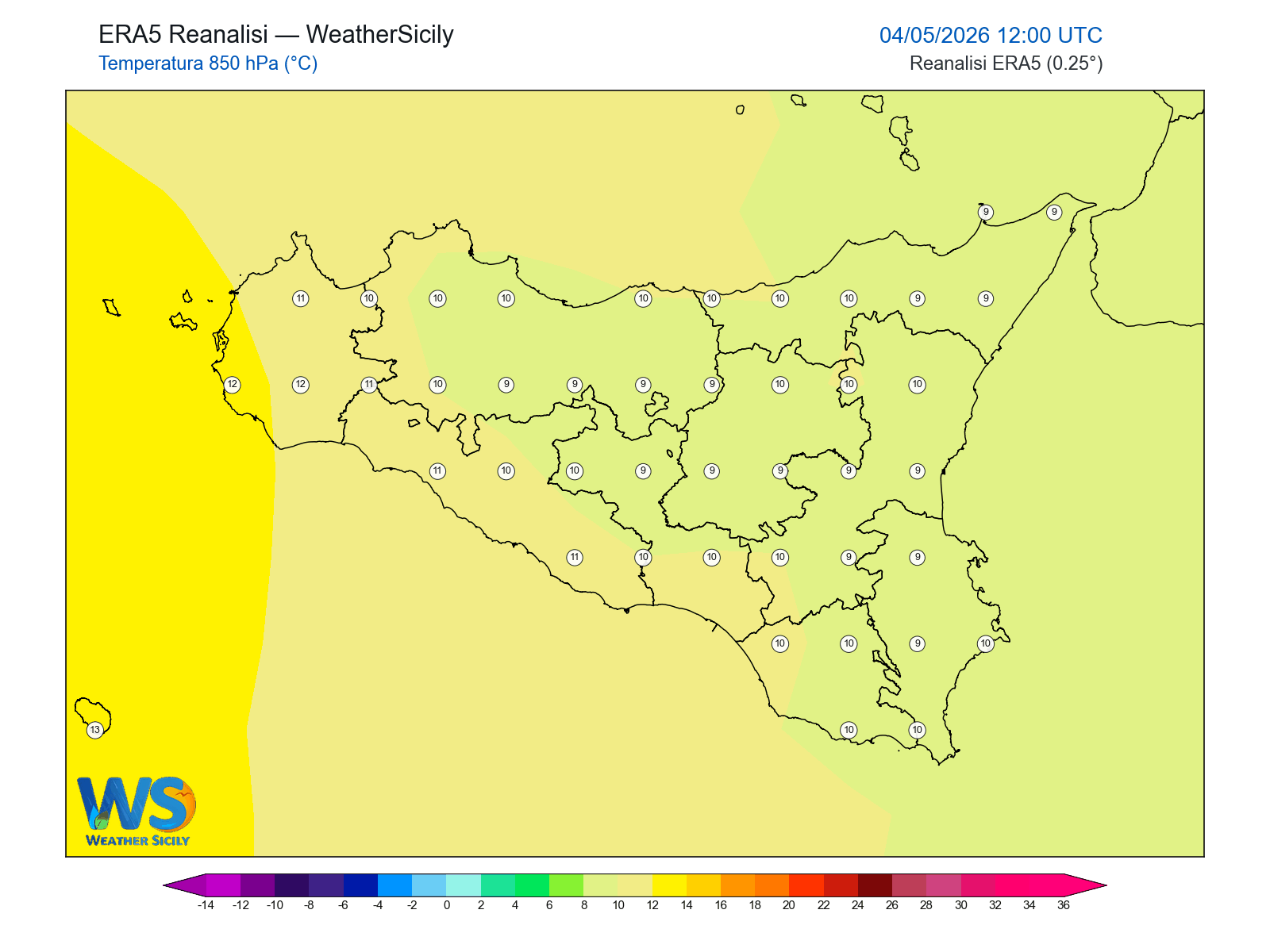 Temperatura a 850 hPa · 2026050412