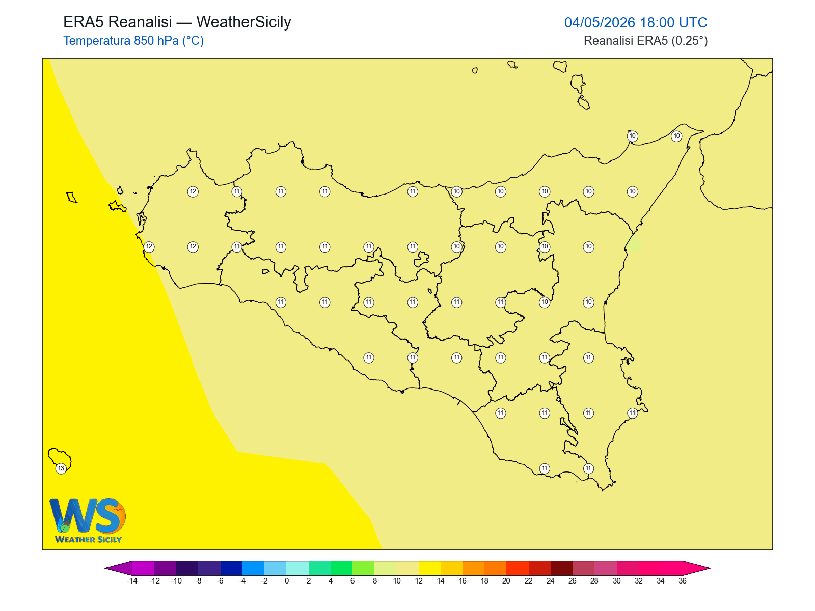 Temperatura a 850 hPa · 2026050418