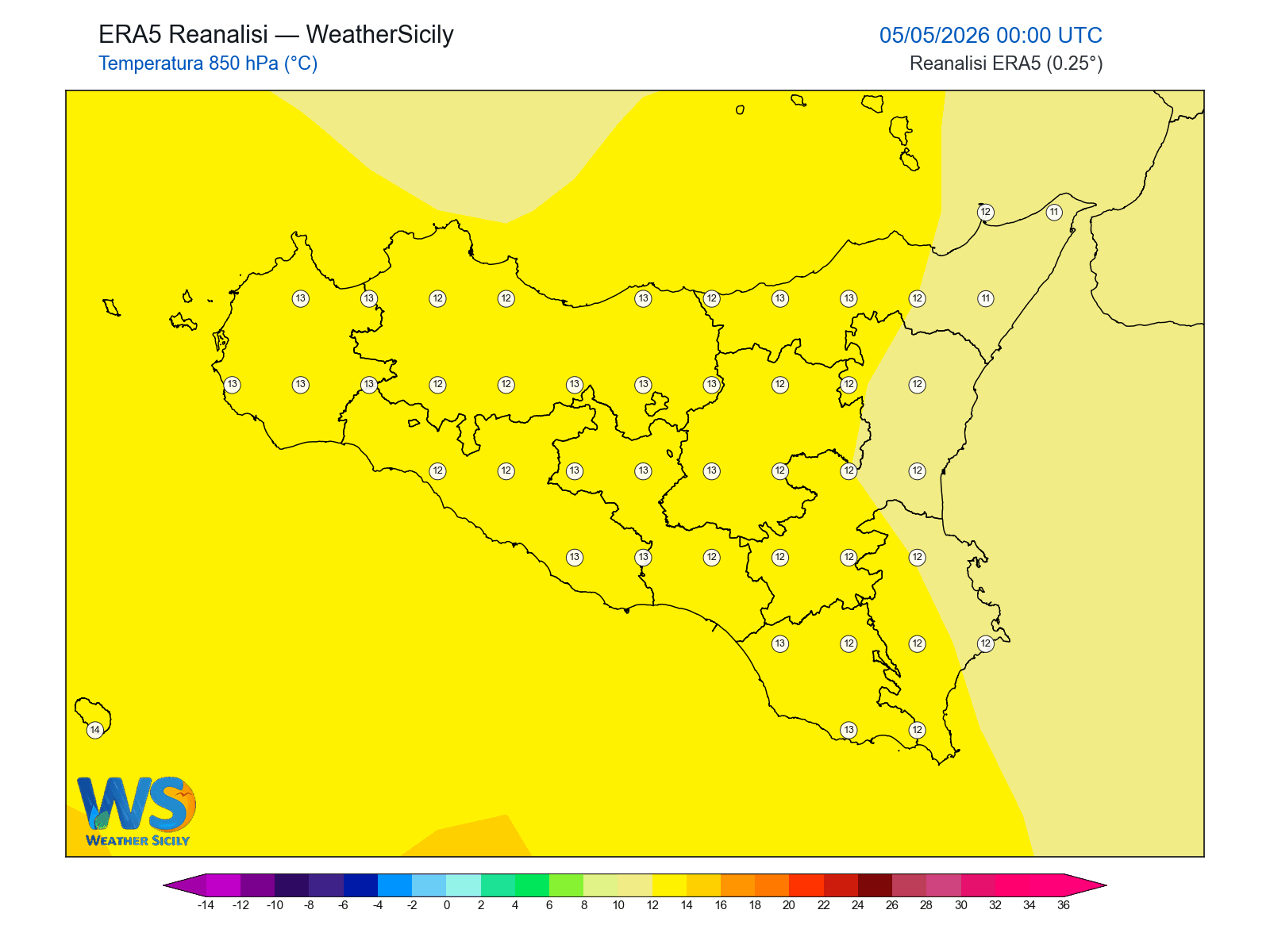 Temperatura a 850 hPa · 2026050500