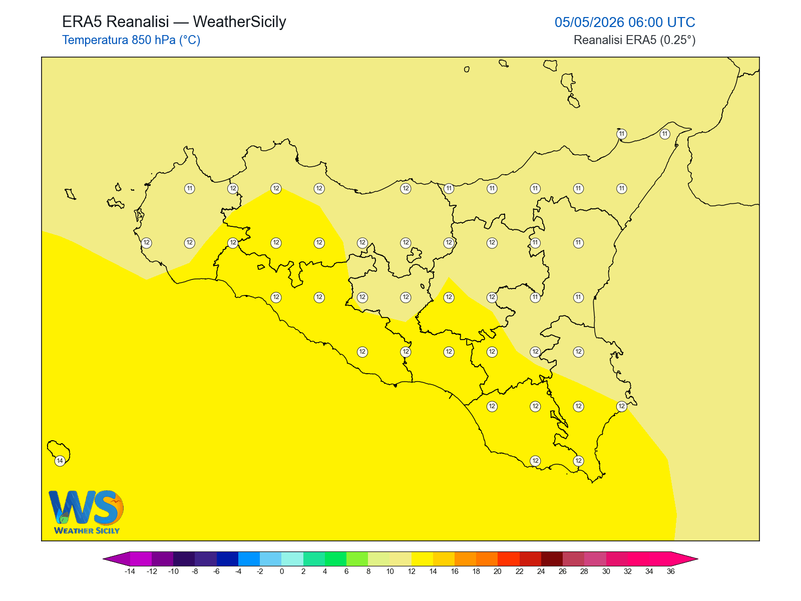 Temperatura a 850 hPa · 2026050506